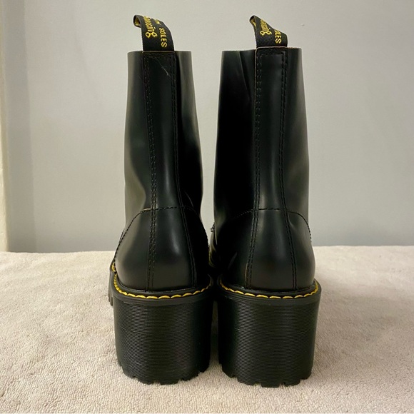 Dr. Martens Leona Heeled Boots Black Leather Smooth Combat Lace Up Shoes US 9 - Picture 7 of 12